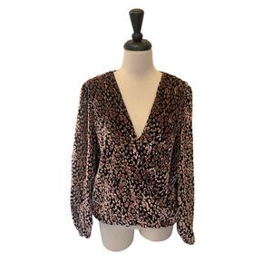 White House Black Market Women's Velvet Leopard Faux Wrap Top Black Pink Medium